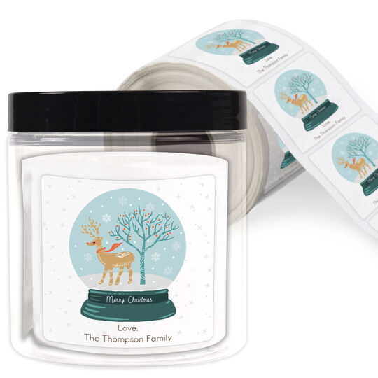 Snow Globe Square Gift Stickers in a Jar
